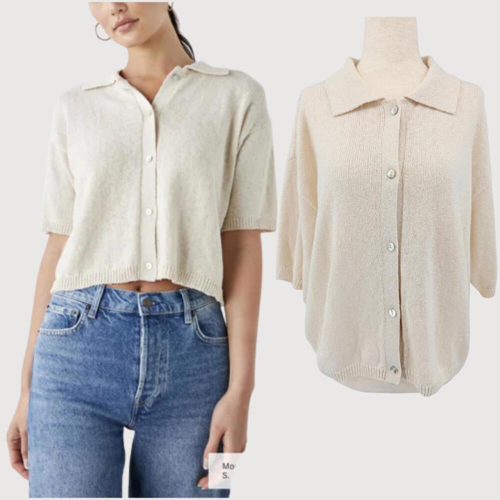 Rails Cardigan Holland Knit Short Sleeve Cream L